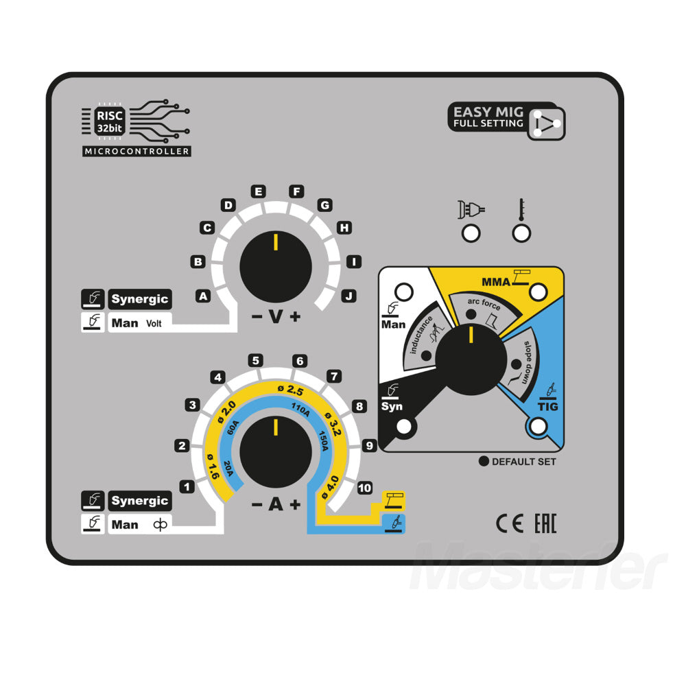 Deca MIGA 380 - Saldatrice multiprocesso sinergica pannello di controllo