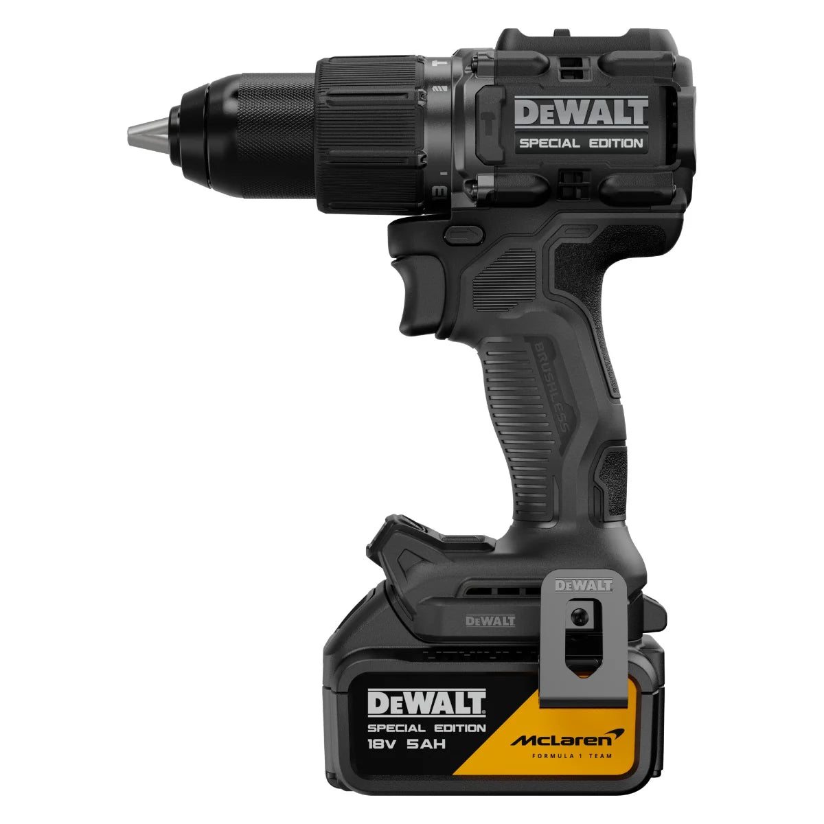 Dewalt DCD86MP2KT-QW McLaren - Trapano avvitatore con percussione + kit flessometro e inserti - 2 batterie da 5Ah 18V