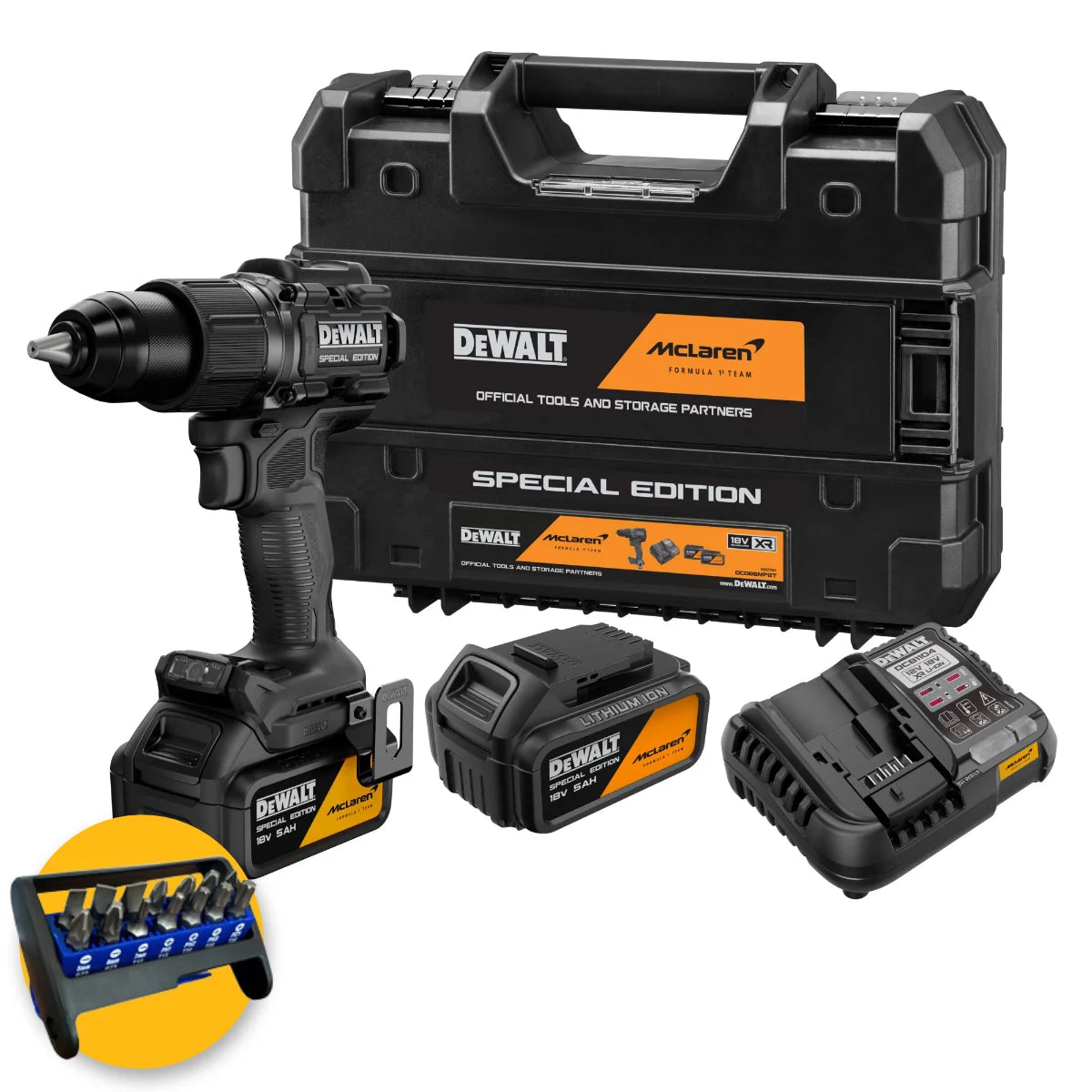 Dewalt DCD86MP2T-QW McLaren - Trapano avvitatore con percussione - 2 batterie da 5Ah 18V