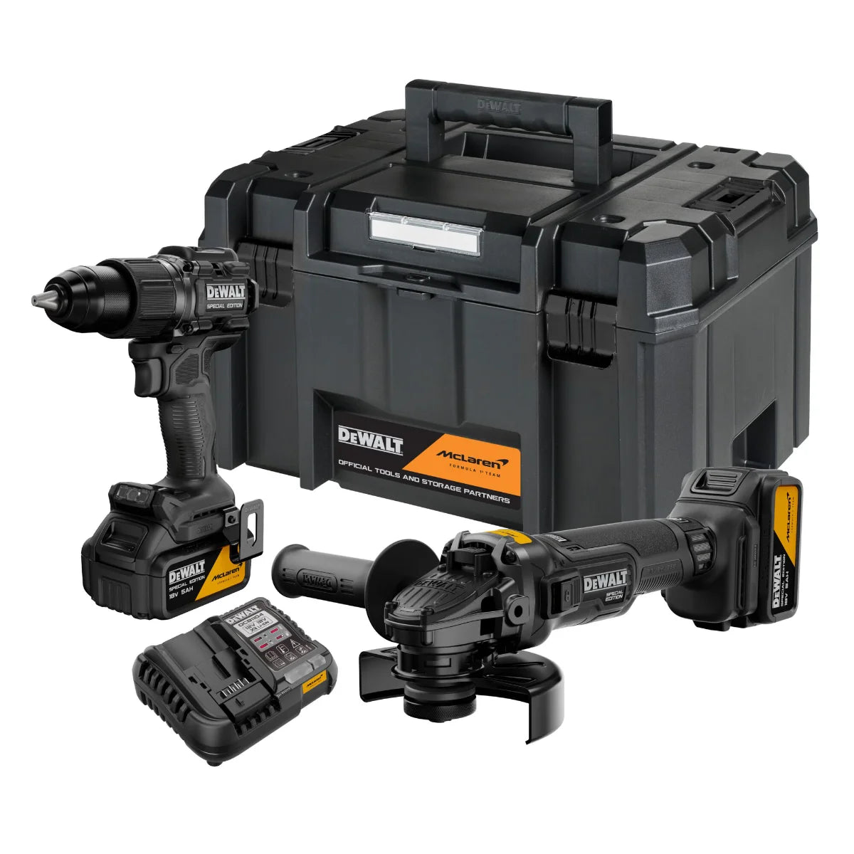 Kit Dewalt McLaren DCK2223MP2T-QW, trapano con percussione + smerigliatrice 18V, 2 x 5Ah