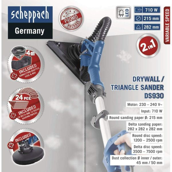 Scheppach DS930 - Levigatrice muro telescopica rotorbitale 
