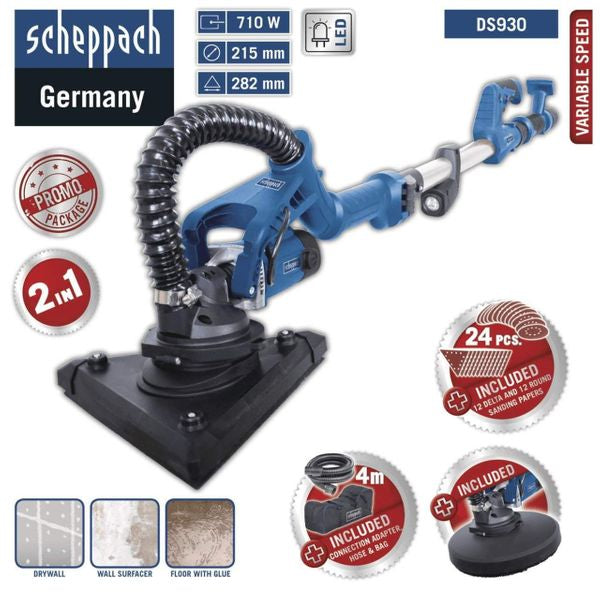 Scheppach DS930 - Levigatrice muro telescopica rotorbitale 
