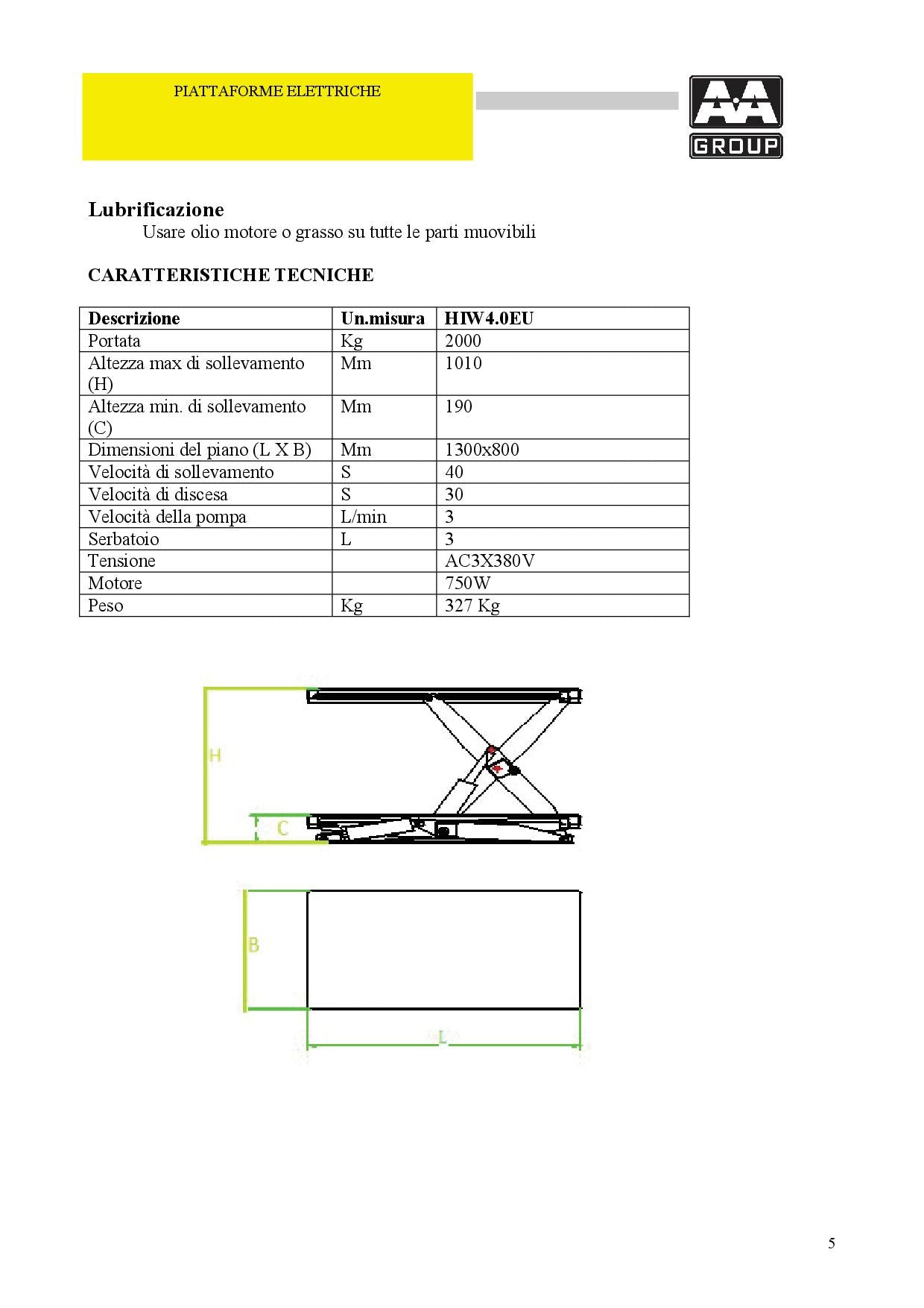 AxA HIW40EU - Piattaforma elevatrice elettrica, portata 2000kg