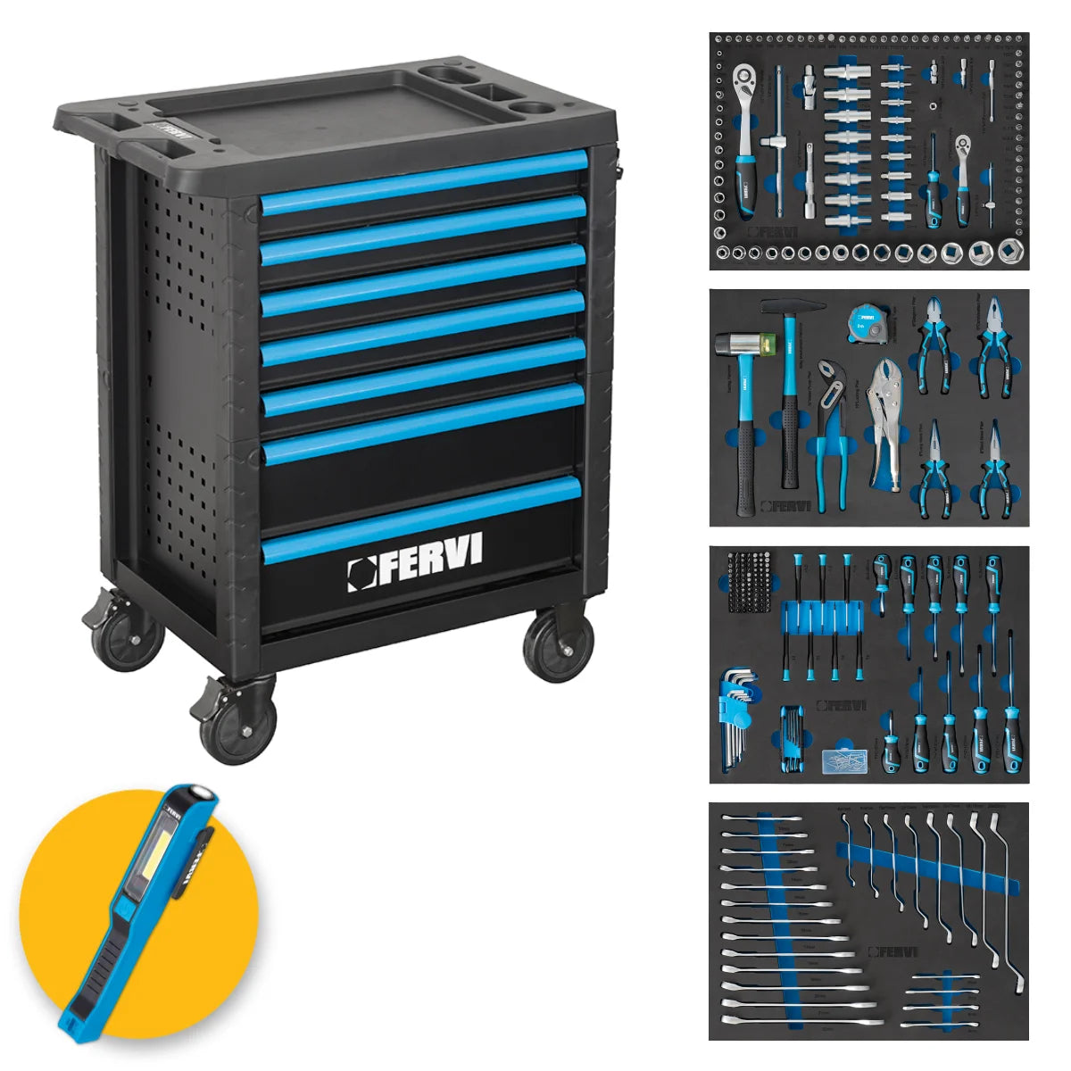 Fervi C600C4 - Carrello 7 cassetti completo di 298 utensili