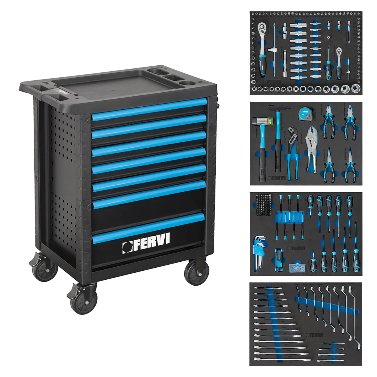 Fervi C600C4 - Carrello 7 cassetti completo di 298 utensili