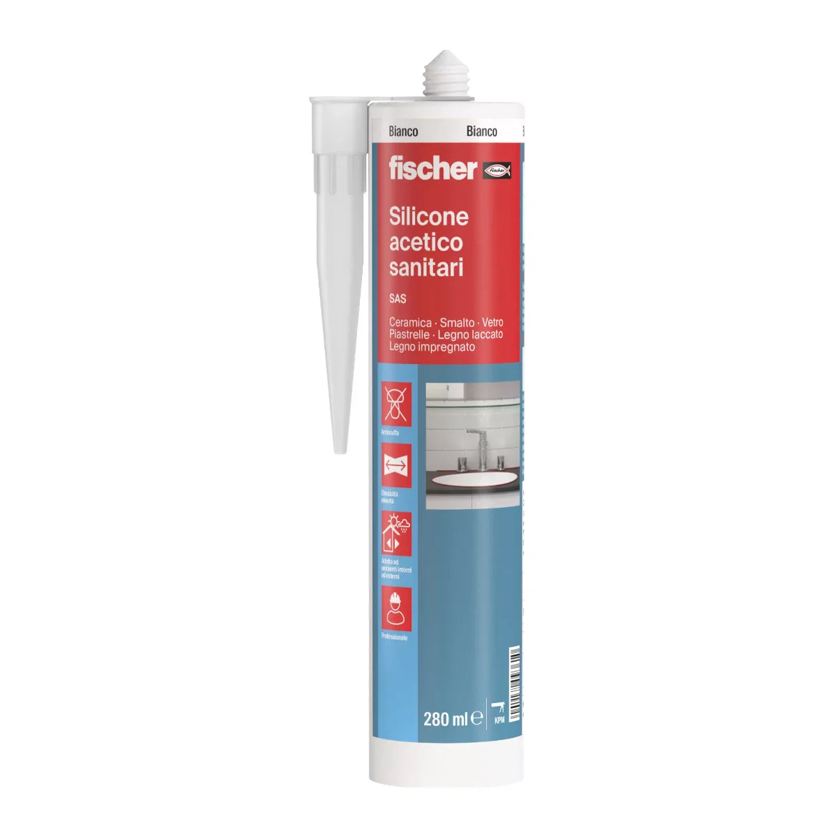 Silicone acetico sanitari Fischer SAS BI - Bianco (280ml)