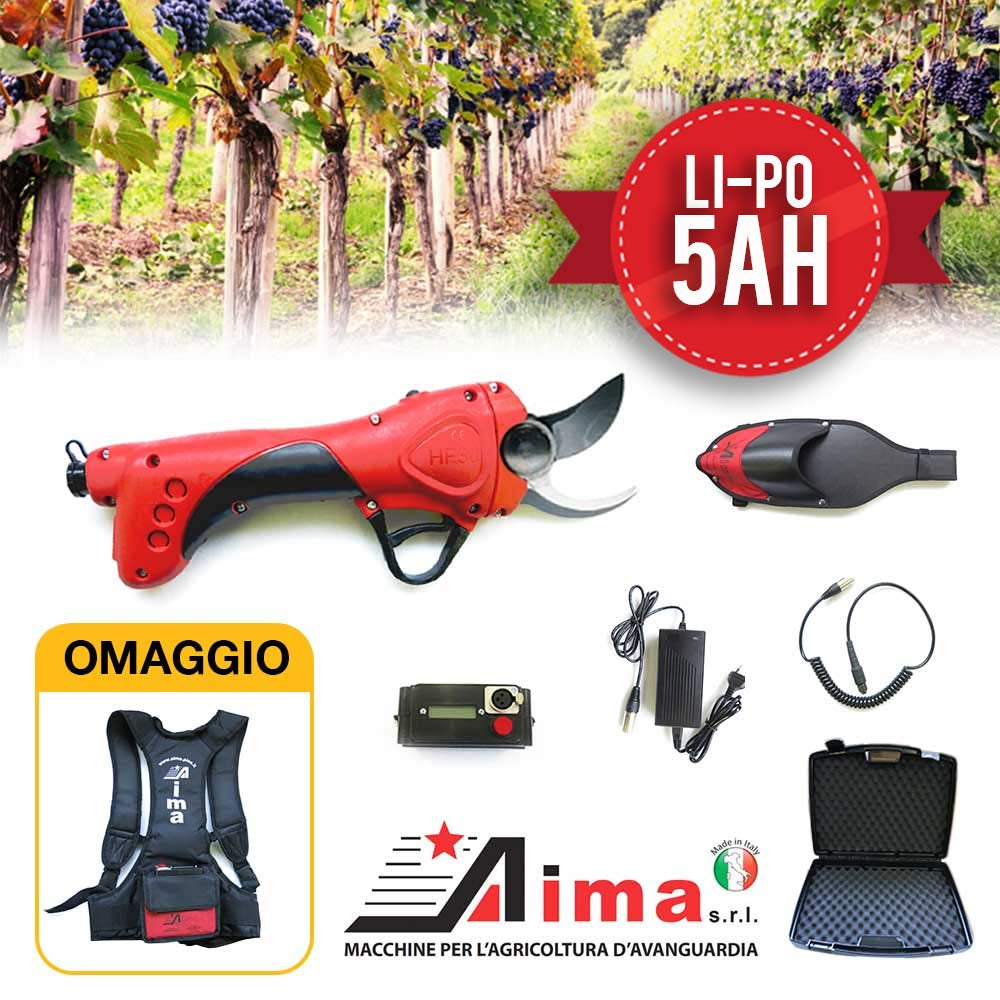 Aima HF 30 Vigna - Forbici elettriche da potatura a batteria Li-Po da 5 Ah con ZAINO OMAGGIO