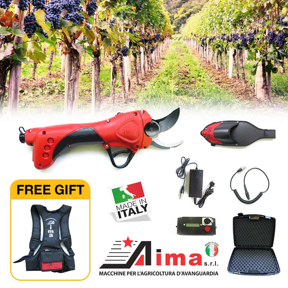 Aima HF 30 Vigna - Forbici elettriche da potatura a batteria Li-Po da 5 Ah con ZAINO OMAGGIO