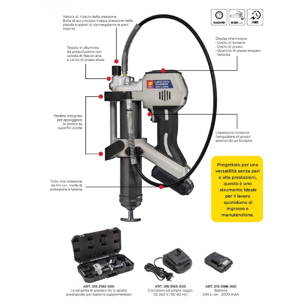 Meclube 015-3180-000 - Pistola per grasso a batteria 20V con contagrammi - 1 batteria 2Ah