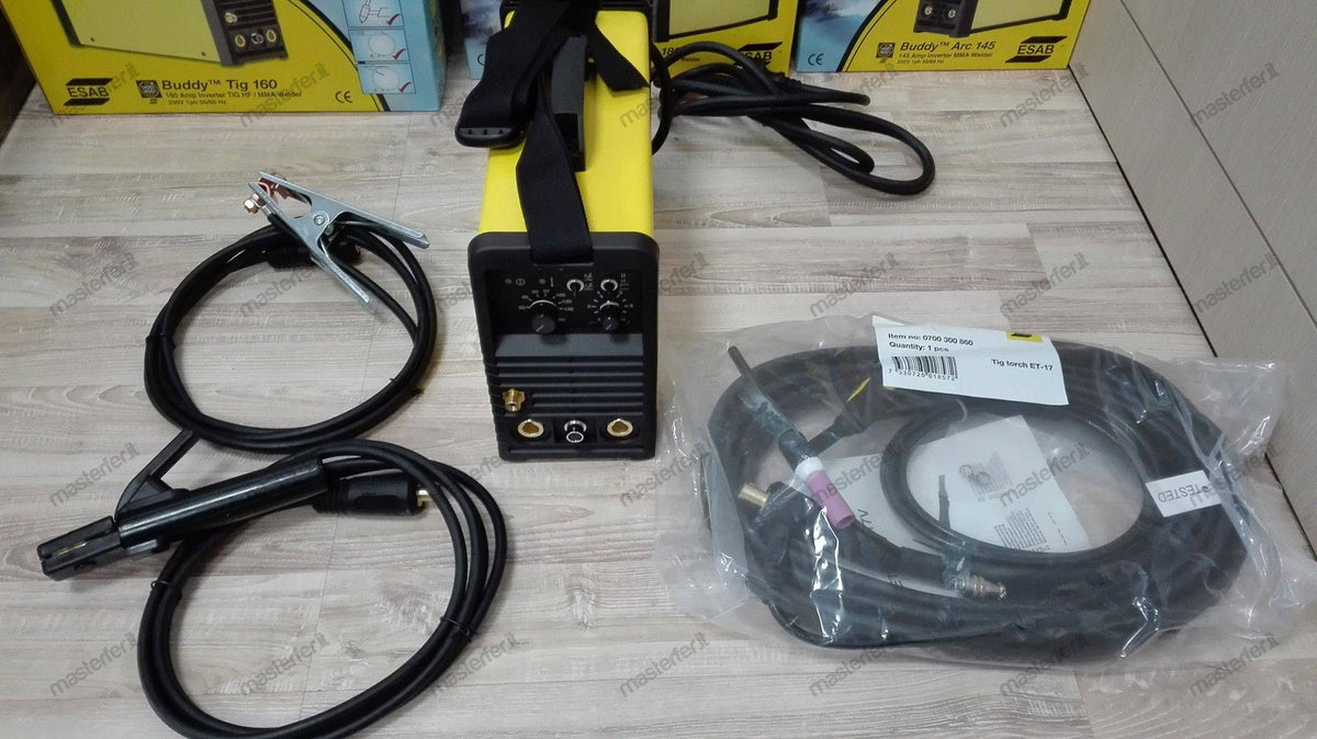 Saldatrice inverter TIG - Esab Buddy Tig 160 (160 A) completa di torcia TIG e pinza portaelettrodo