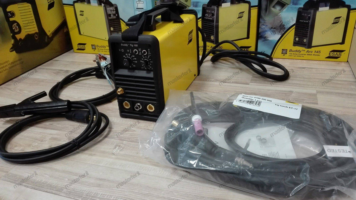 Saldatrice inverter TIG - Esab Buddy Tig 160 (160 A) completa di torcia TIG e pinza portaelettrodo