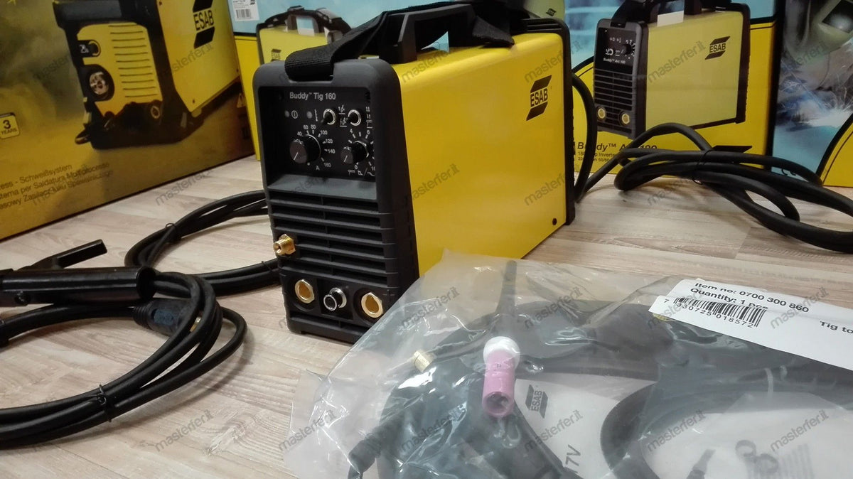 Saldatrice inverter TIG - Esab Buddy Tig 160 (160 A) completa di torcia TIG e pinza portaelettrodo