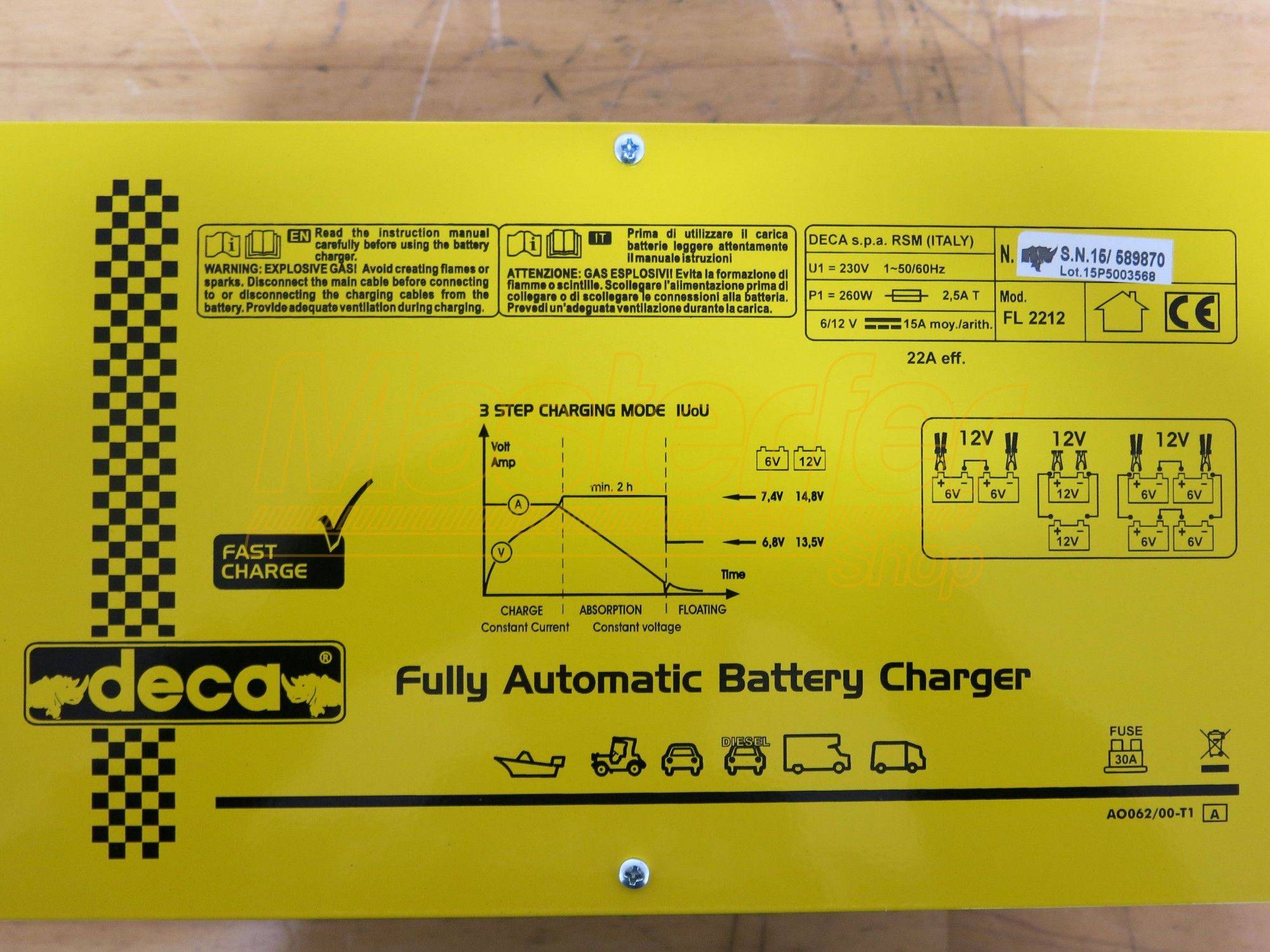 Caricabatterie mantenitore auto moto furgoni camion elettronico 6-12V Deca FL 2212