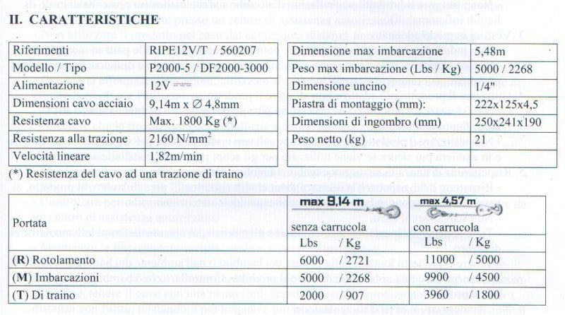 Verricello 12V radiocomandato Ribitech PE12V/T1 - ideale per auto e barca