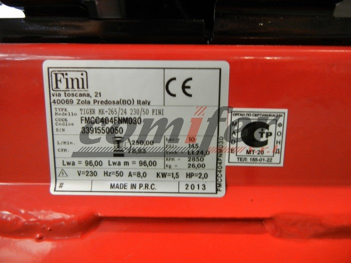 COMPRESSORE ARIA Fini Tiger/I 265M 24 LITRI LT DIRETTO PORTATILE 2 HP 10 BAR