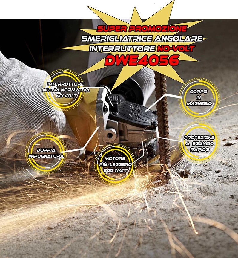 Smerigliatrice angolare Dewalt 115mm DWE4056 800W interruttore no-volt professionale