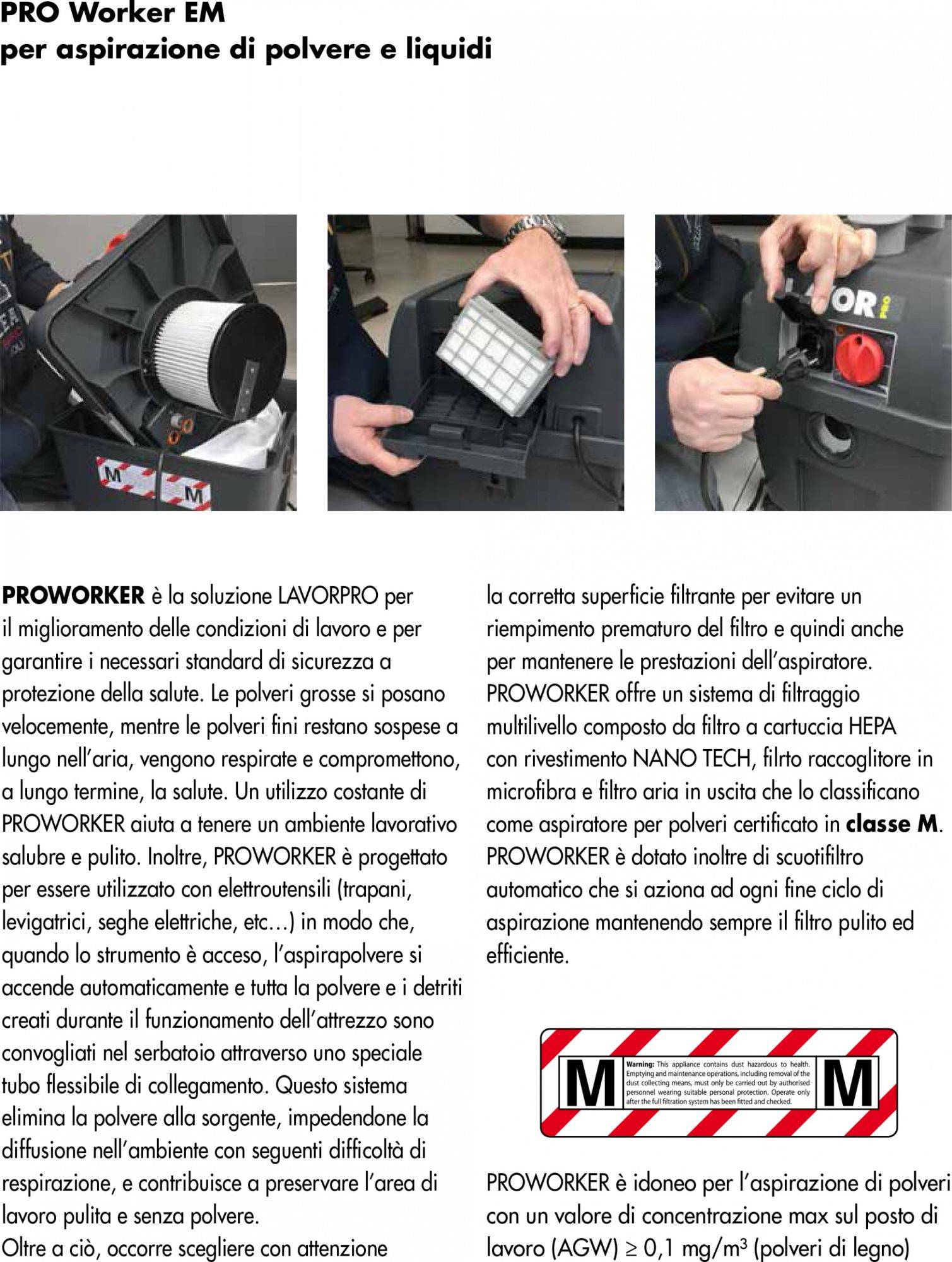 Aspirapolvere Aspiraliquidi Lavor PRO WORKER EM specifico per EDILIZIA