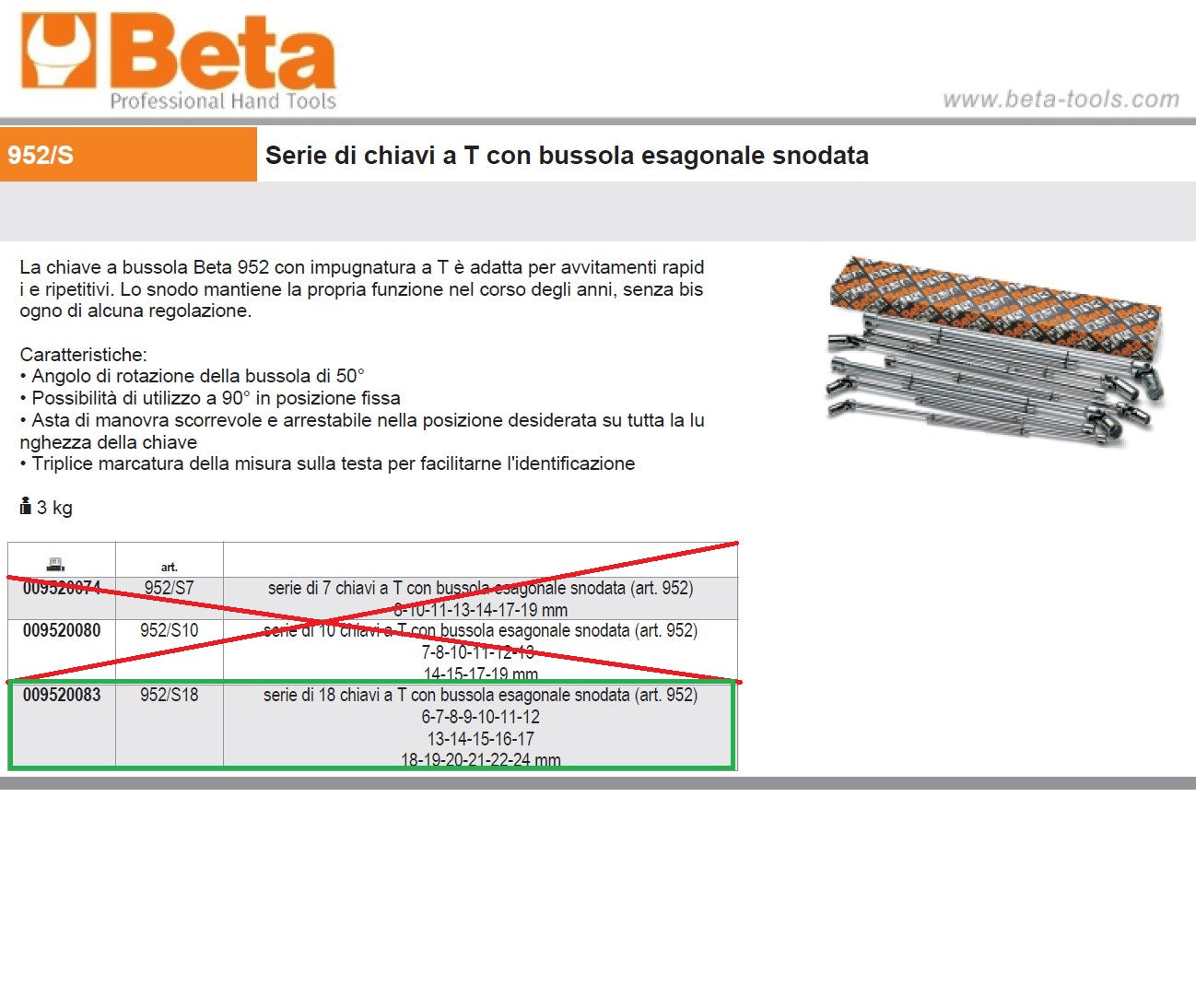 Beta 009520083 952/S18