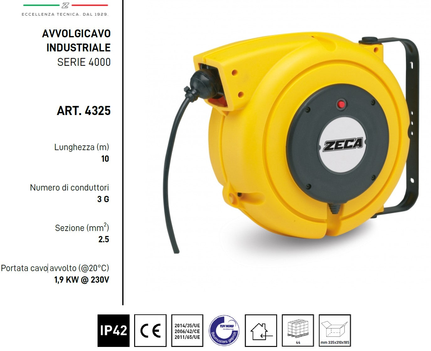 Zeca 4325 3G sezione 2,5 mm2 lunghezza 9 m portata 1,9 Kw 230V pvc