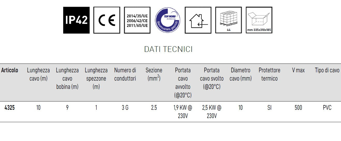 Zeca 4325 3G sezione 2,5 mm2 lunghezza 9 m portata 1,9 Kw 230V pvc