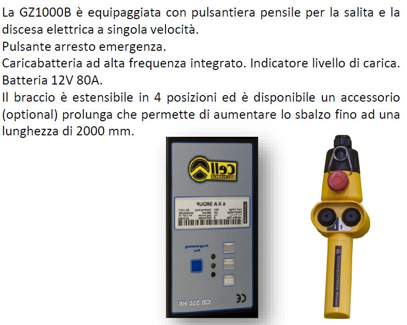 AxA GZ1000B - Gru gruetta idraulica a batteria, salita/discesa a singola velocità