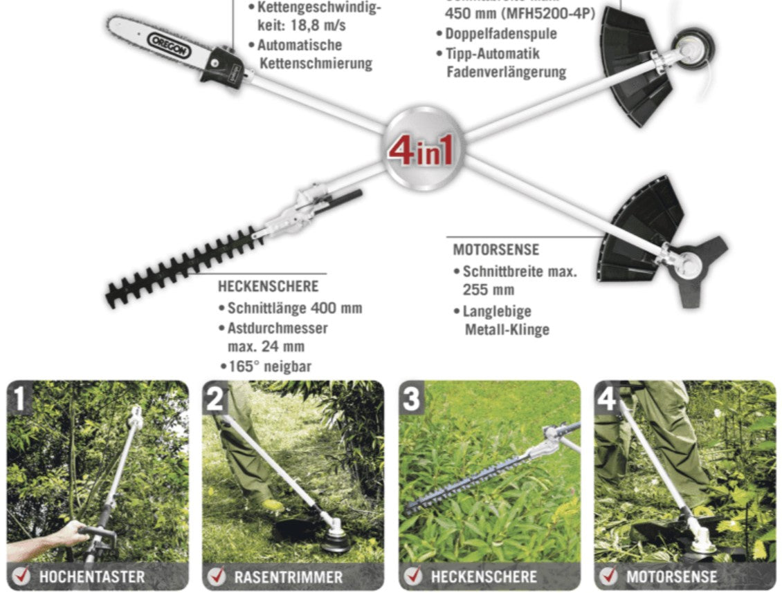 Scheppach mfh5200-4p Decespugliatore a scoppio multifunzione 4 in 1 51.7cc