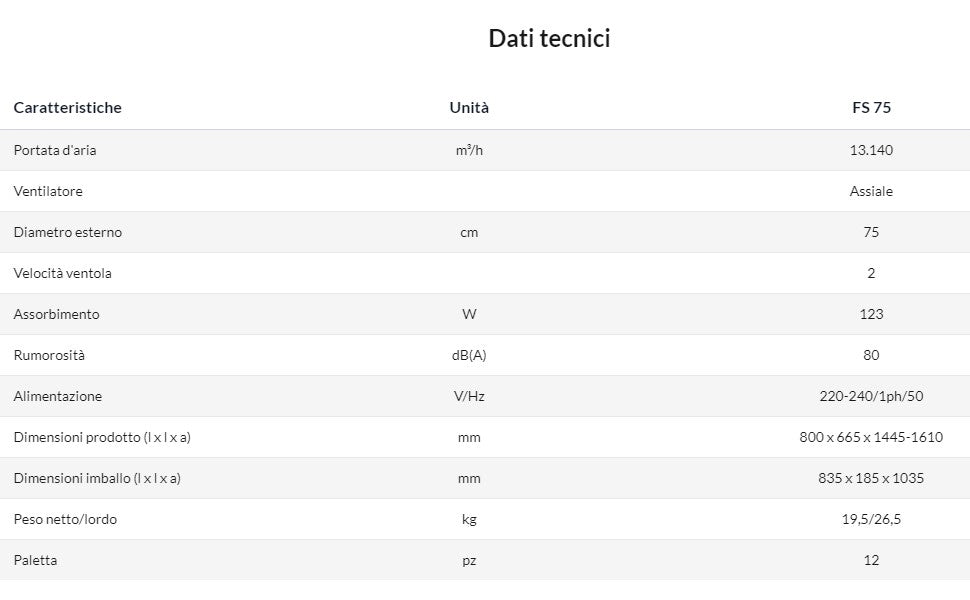 VENTILATORE MASTER 75 CM PROFESSIONALE 2 VELOCITà 123W 220V