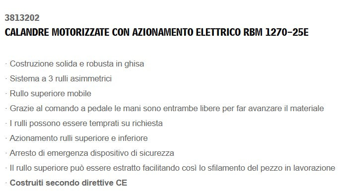 Metallkraft 3813202 CALANDRA MOTORIZZATA CON AZIONAMENTO ELETTRICO RBM 1270-25E