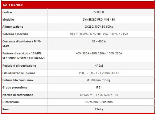 Elettro cf S00288 SYNERGIC PRO MIG 490 CON CARRELLO TRAINAFILO A 4 RULLI
