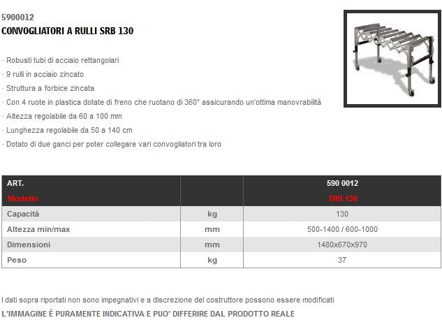 Holzstar 5900012 SRB 130 CONVOGLIATORE A RULLI PANTOGRAFO estensibile