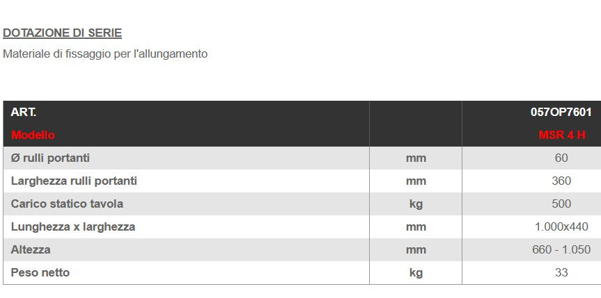 Optimum 057OP7601 SUPPORTI PER MATERIALI MSR 4H ALTEZZA REGOLABILE 660-1.050 mm