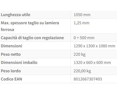 Fervi T034/105 - Cesoia per lamiera con banco