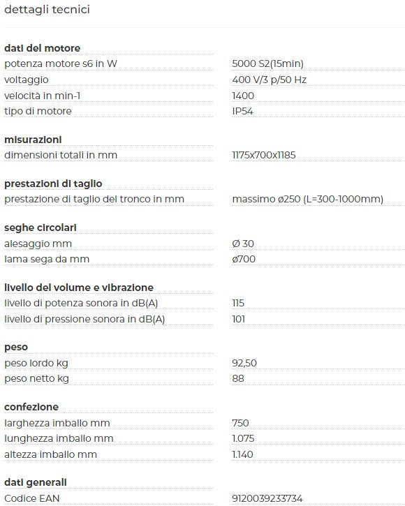 Zipper ZI-WP700TN SEGA CIRCOLARE TAGLIATRONCHI LAMA 700mm 400V