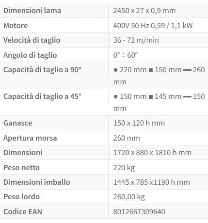Fervi 0273 - Segatrice a nastro con discesa manuale e idraulica