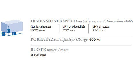 Mg magrini mg132 Banco monoblocco con ruote,1000x700xh870mm