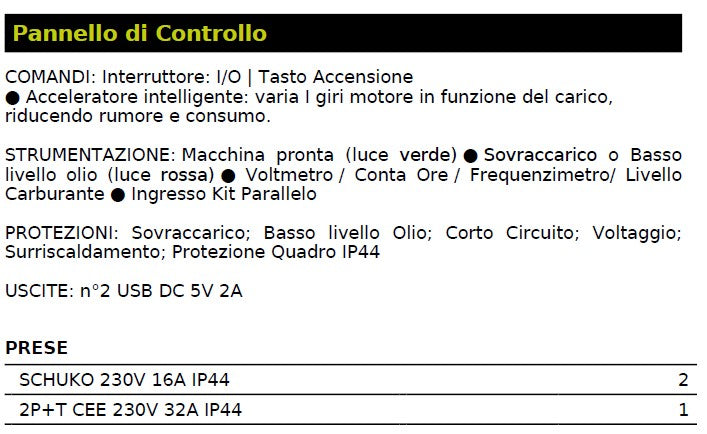 Pramac P7500i generatore 6,5 Kw , 220V inverter , n.2 schuko , n.1 2P+T CEE 230V 32A IP44
