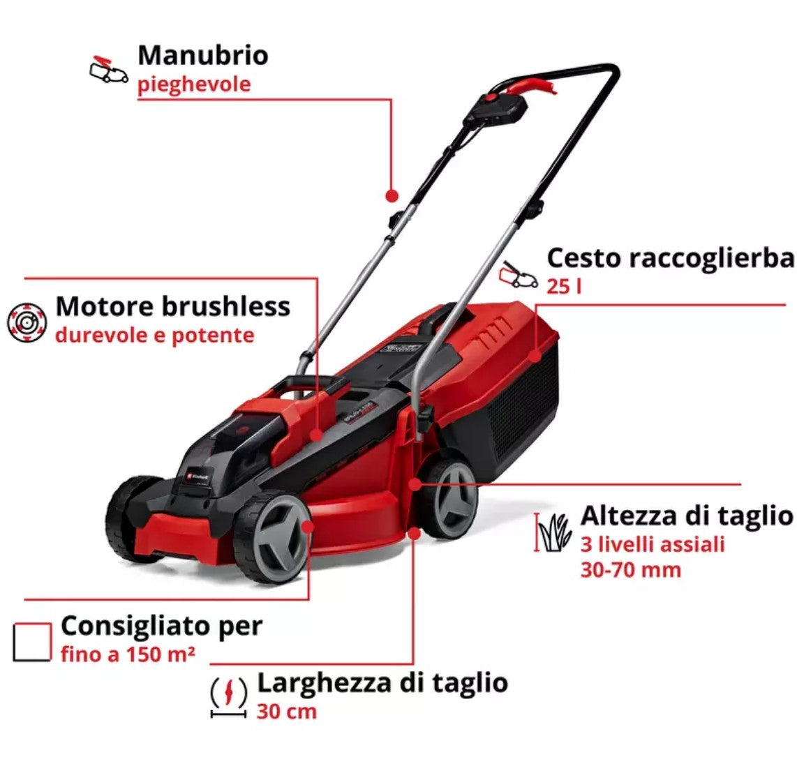 Einhell GE-CM 18/30 Li Tagliaerba a batteria , inclusa n.1 batteria da 3.0Ah e caricabatterie