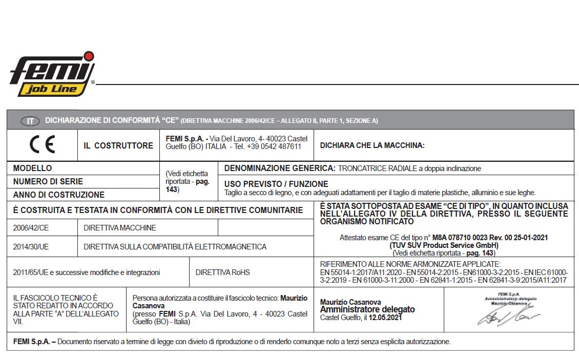 Troncatrice per legno radiale Femi Job Line TR 1030 DB/A - 2000W