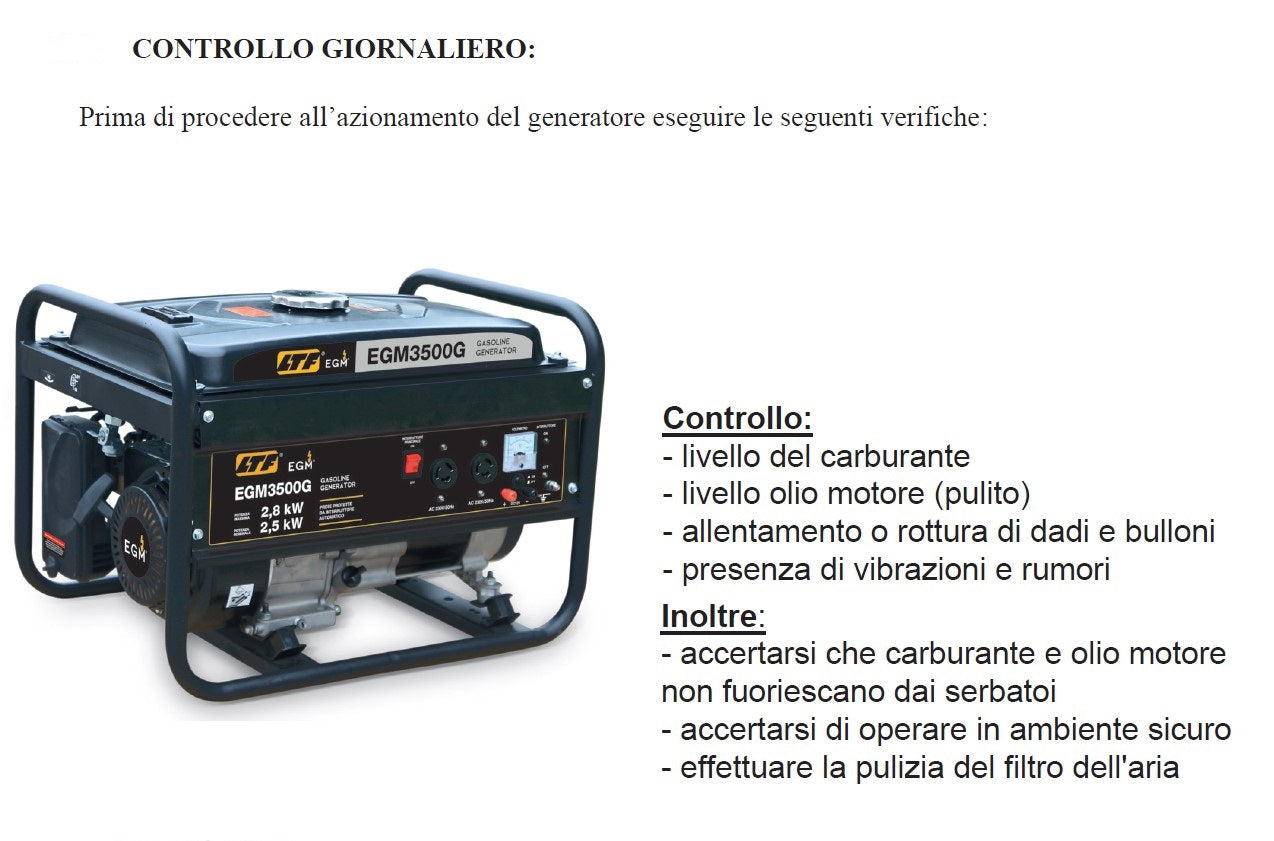Ltf EGM3500G Generatore di corrente 220V Benzina con AVR