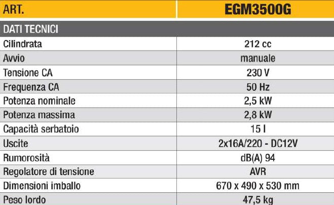 Ltf EGM3500G Generatore di corrente 220V Benzina con AVR