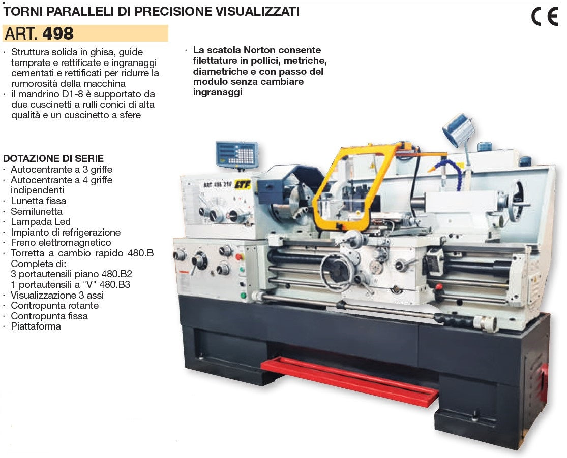 Ltf 498.21V - Tornio parallelo di precisione, 1000 x 205 mm - 400V con visualizzatore di quote