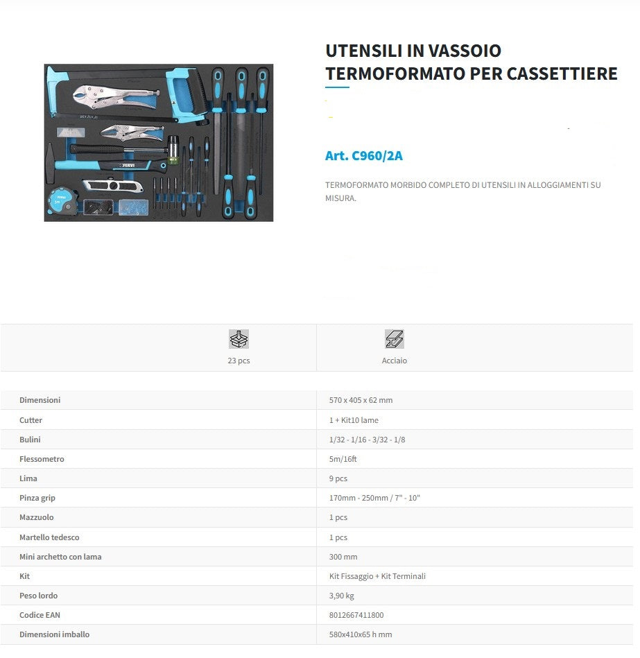 Fervi C900CA - Carrello porta attrezzi completo per officina - 290 utensili 