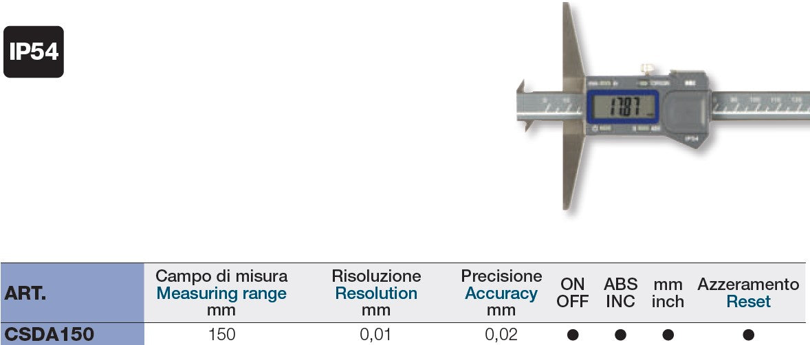 Borletti CSDA150 CALIBRO DIGITALI DI PROFONDITÀ A DOPPIO UNCINO PER GOLE INTERNE