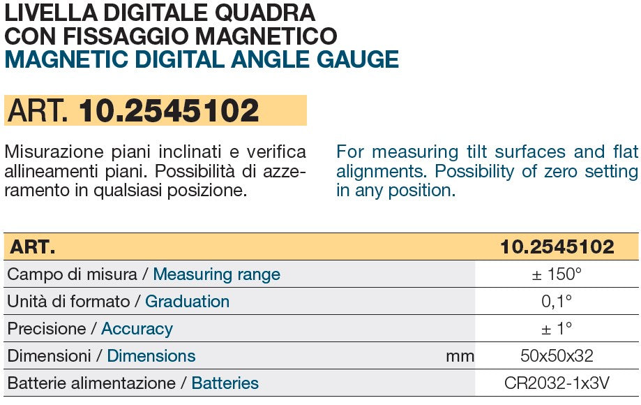 LTF 10.2545102 LIVELLA DIGITALE QUADRA CON FISSAGGIO MAGNETICO