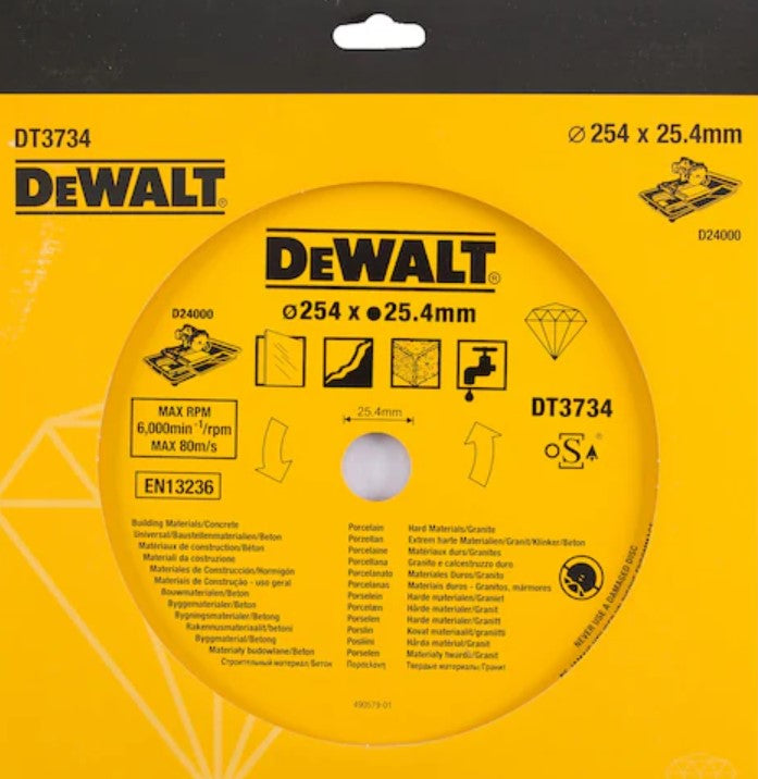 Dewalt DT3734-XJ Disco per Porcellana, Pietra , piastrelle e ceramica, 254x25,4mm
