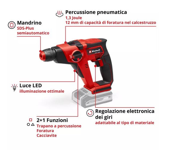 Einhell TE-HD 18/12 Li - Trapano tassellatore SDS-Plus , 18V SOLO CORPO