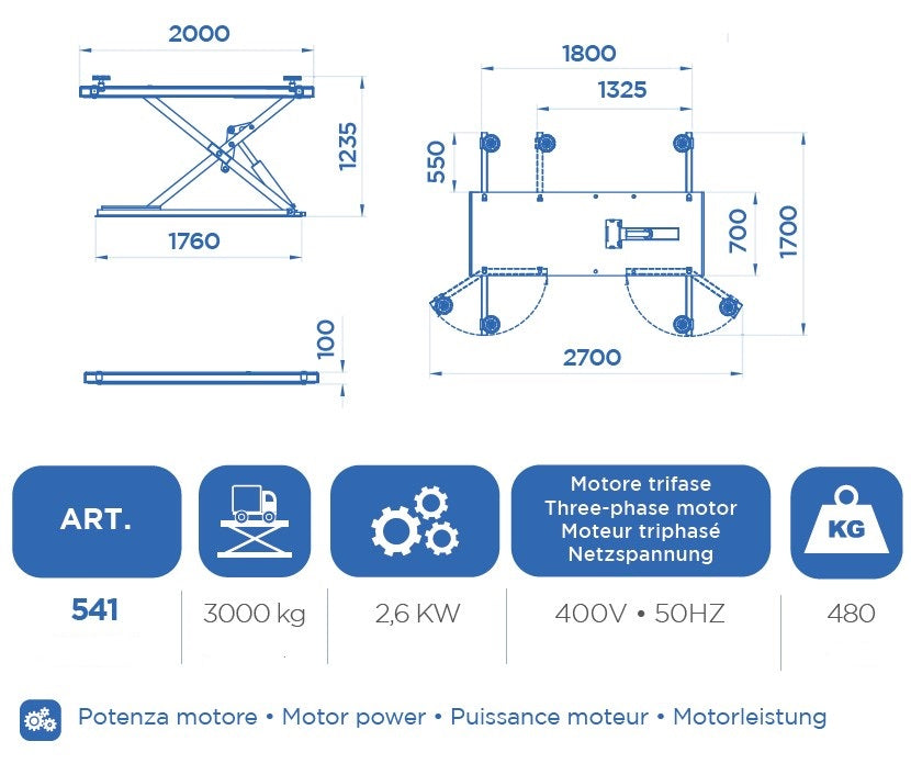 Omcn 541 sollevatore auto elettroidraulico compatto 2,6 Kw , 400v , portata max 3000 kg