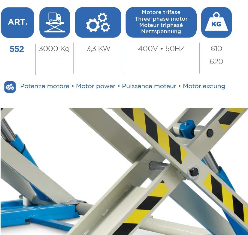 Omcn 552 Ponte Sollevatore Elettroidraulico a doppia forbice , 400V , 3000 KG