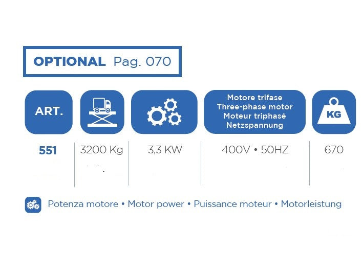 Omcn 551 Ponte Sollevatore Elettroidraulico a doppia forbice , 400V , 3200 KG , 3,3 Kw