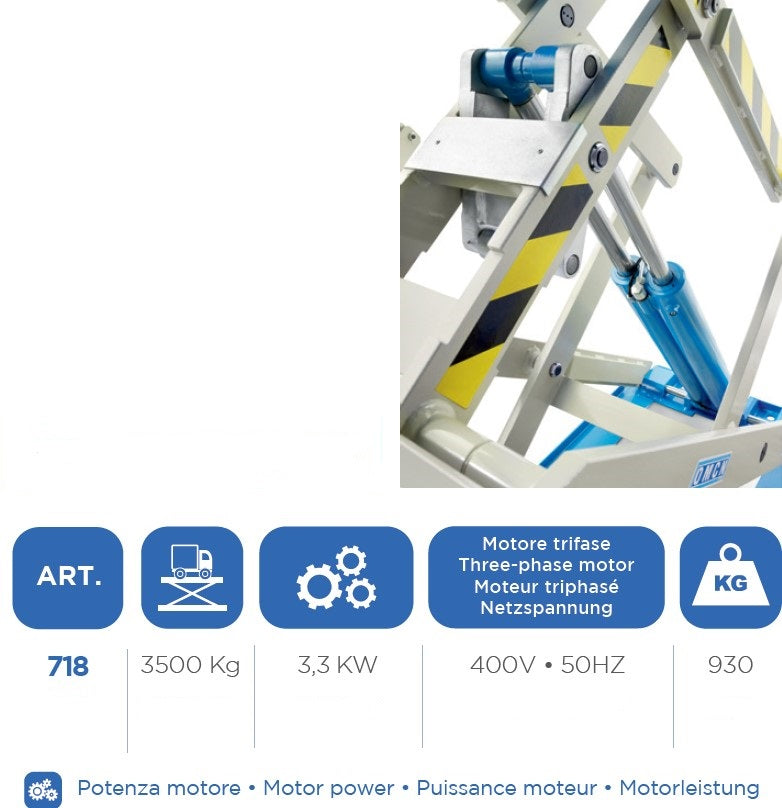 Omcn 718 Ponte Sollevatore Elettroidraulico a doppia forbice , 400V , 3500 KG , 3,3 Kw